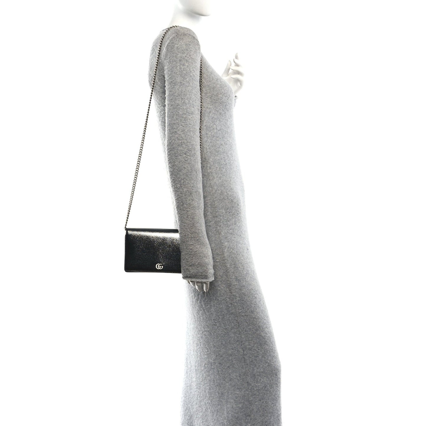 Textured Patent Bi-color GG Marmont Wallet on Chain  Silver Blue