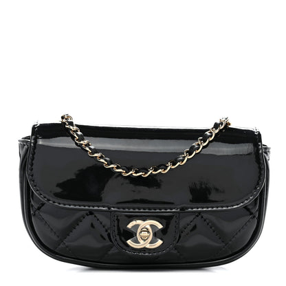 Patent Calfskin Quilted Mini Flap Black
