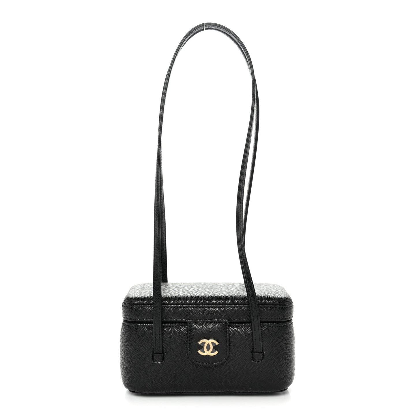 Shiny Caviar Preppy Coco Long Vanity With Strap Black