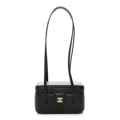 Shiny Caviar Preppy Coco Long Vanity With Strap Black