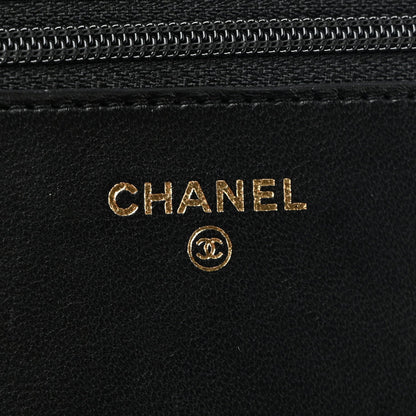 Lambskin Quilted CC Pearl Crush Wallet on Chain WOC Black