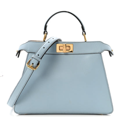 Vitello Seta Shiny Nappa Small Peekaboo I SEE U Satchel Azzurro Baby Camelia