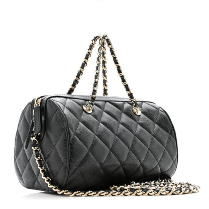 Caviar Quilted Barrel Clutch With Chain  Black