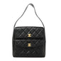 Lambskin Quilted Double Pocket Shoulder Bag Black