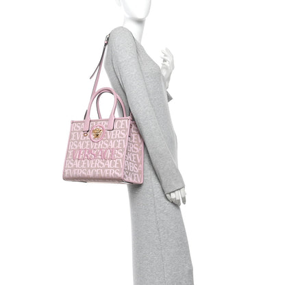 Canvas Calfskin Allover La Medusa Small Tote Pink
