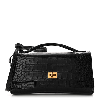 Crocodile Embossed Small Bel Air Clutch On Strap Black