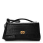 Crocodile Embossed Small Bel Air Clutch On Strap Black