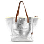 Metallic Lambskin Shearling Medium Phantom Cabas Reversible Tote Natural Silver