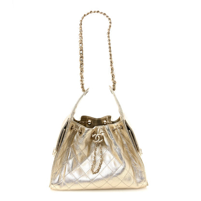 Metallic Caviar Quilted Small Chanel 25 Handbag Gold