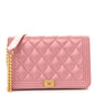 Metallic Lambskin Quilted Boy Wallet On Chain WOC Pink