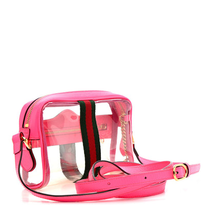 Vinyl Web Mini Ophidia Transparent Shoulder Bag Fluorescent Fuchsia