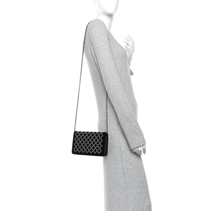 Velvet Pearl Diamond Embellished Wallet On Chain WOC Black