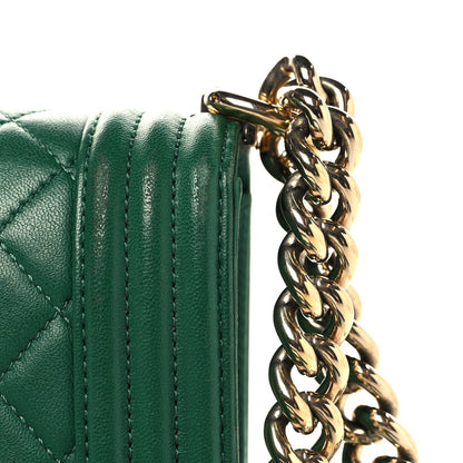 Lambskin Quilted Small Boy Flap Green