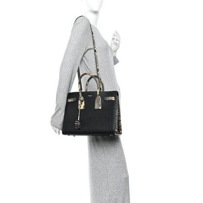 Grained Calfskin Embossed Python Small Sac De Jour Black
