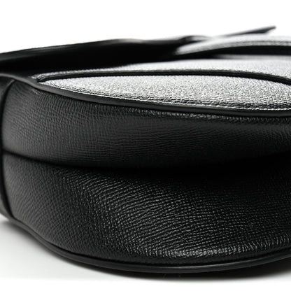Grained Calfskin Saddle Bag With Strap Black
