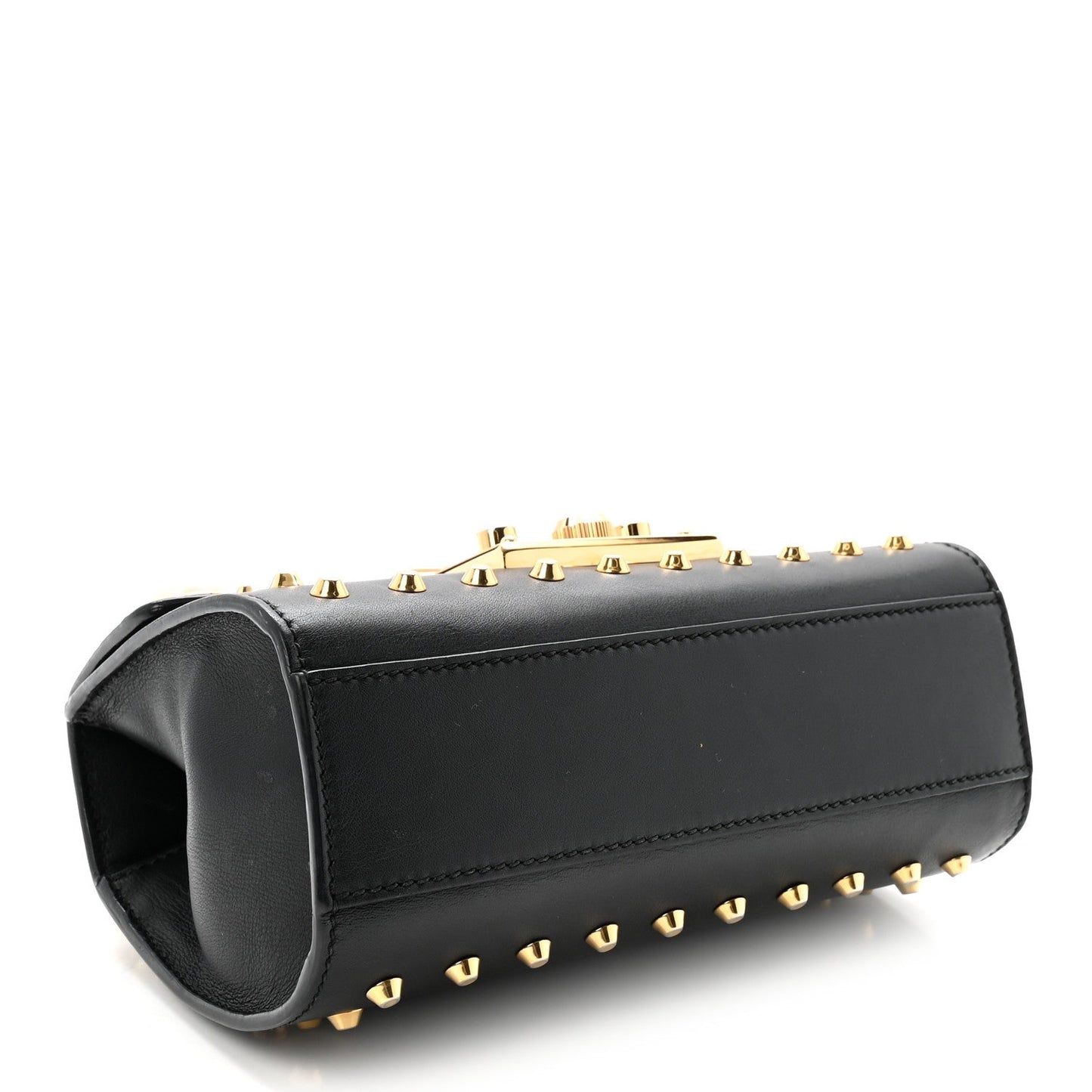 Calfskin Studded Small Padlock Shoulder Bag Black