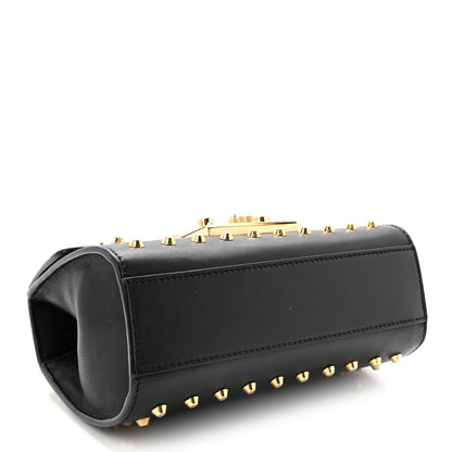 Calfskin Studded Small Padlock Shoulder Bag Black