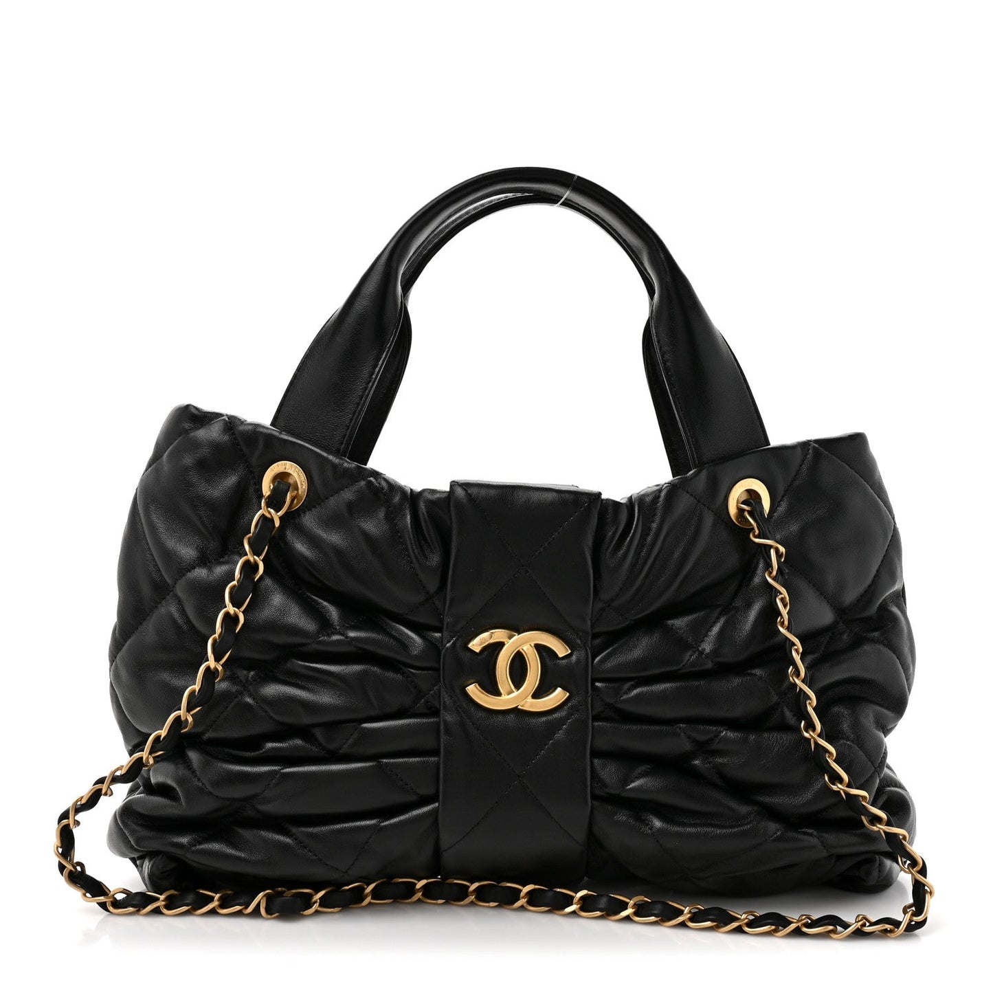 Lambskin Quilted Bow Bag Black