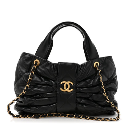 Lambskin Quilted Bow Bag Black