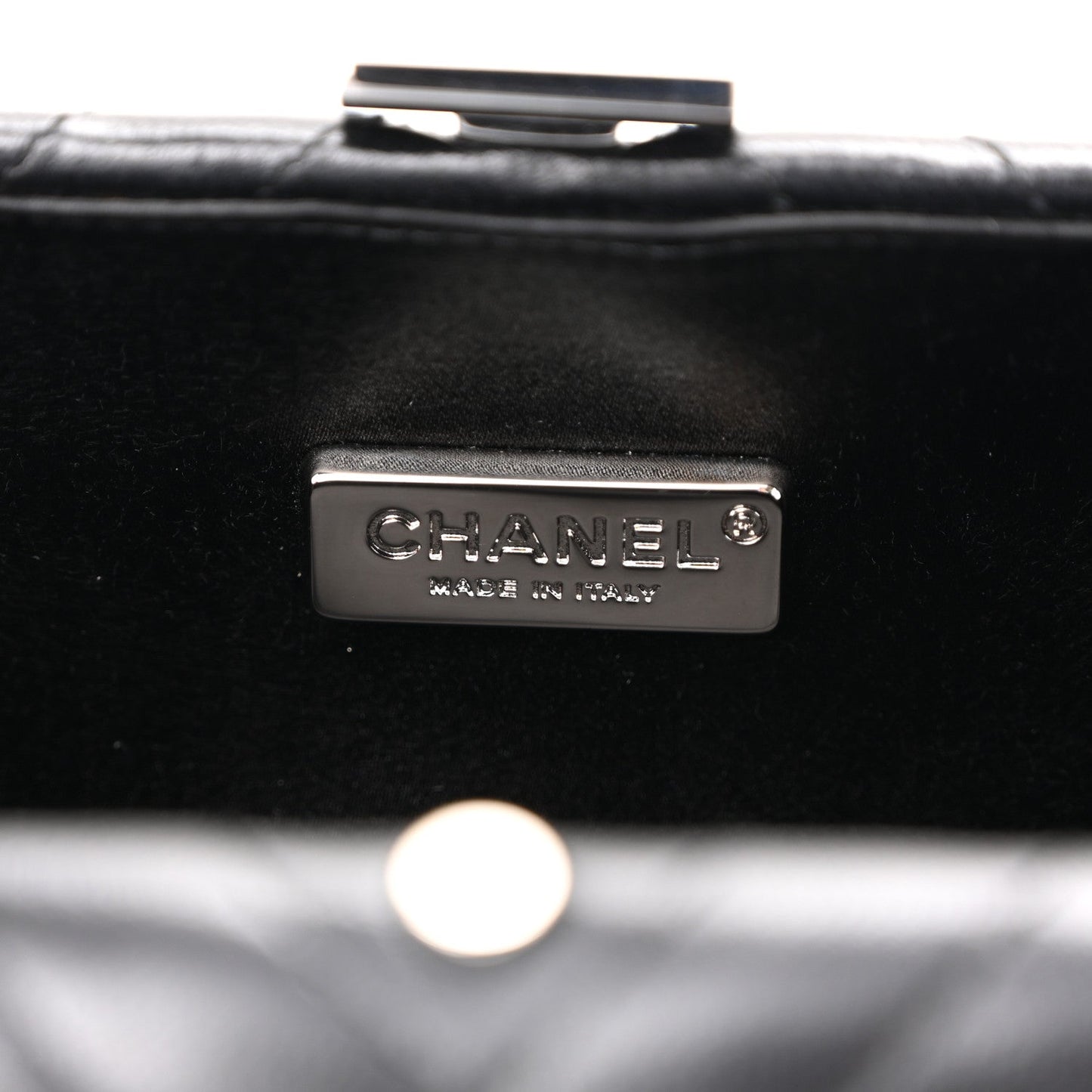 Lambskin Chevron Quilted CC Fringe Clutch Black