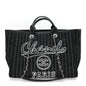 Canvas Calfskin Striped Medium Deauville Tote Black White