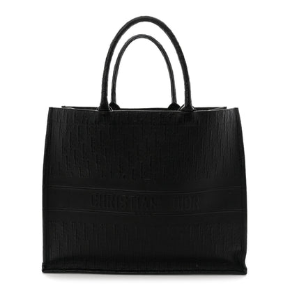 Oblique Calfskin Embossed Large Book Tote TBlack
