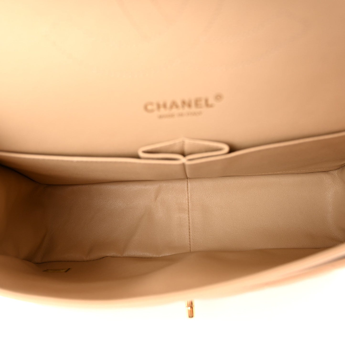 Caviar Quilted Jumbo Double Flap Light Beige