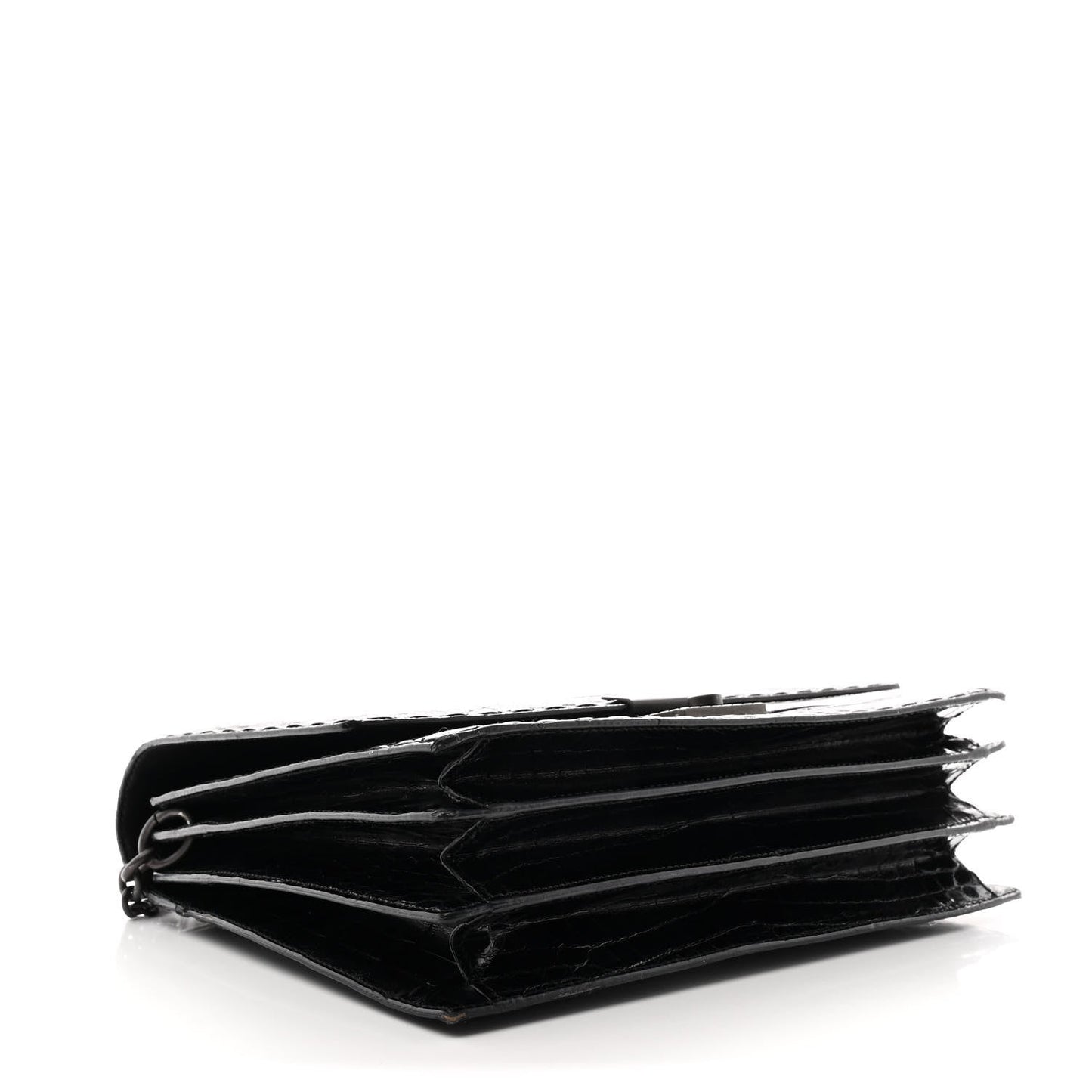 Crocodile Accordion Flap Shoulder Bag Black