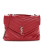 Calfskin Y Quilted Monogram Medium Loulou Chain Satchel Lipstick Red