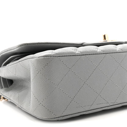 Caviar Quilted Medium Double Flap Grey