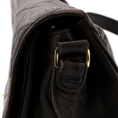 Lambskin Quilted Flap Shoulder Bag Black