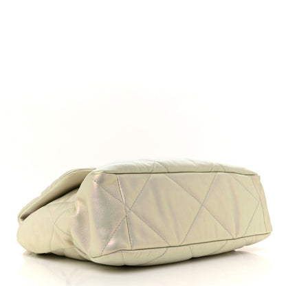 Iridescent Calfskin Quilted Large Chanel 19 Flap White