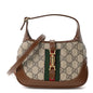 GG Supreme Monogram Azalea Calfskin Web Mini Jackie 1961 Hobo Beige Ebony Brown Sugar