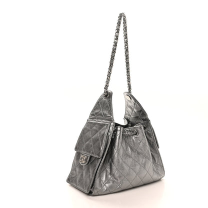 Metallic Caviar Quilted Small Chanel 25 Handbag Silver