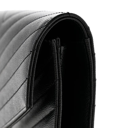 Grain De Poudre Matelasse Chevron Monogram Envelope Clutch Black