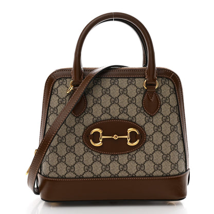 GG Supreme Monogram Azalea Calfskin Small Horsebit 1955 Top Handle Bag Beige Ebony Brown Sugar