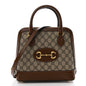 GG Supreme Monogram Azalea Calfskin Small Horsebit 1955 Top Handle Bag Beige Ebony Brown Sugar