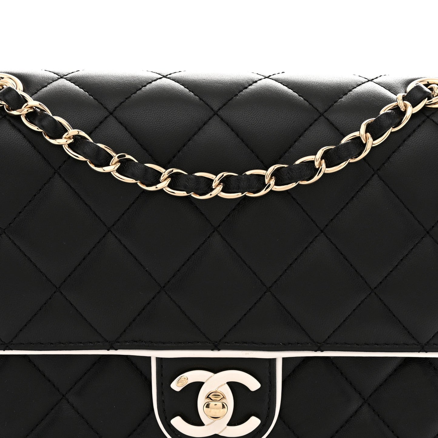 Lambskin Quilted Resin Graphic Frame Flap Bag Black White