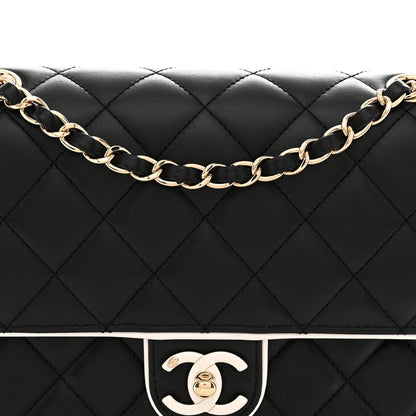 Lambskin Quilted Resin Graphic Frame Flap Bag Black White