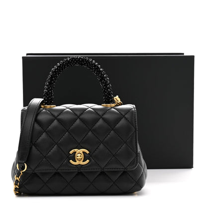 Calfskin Crystal Quilted Extra Mini Coco Handle Flap Black
