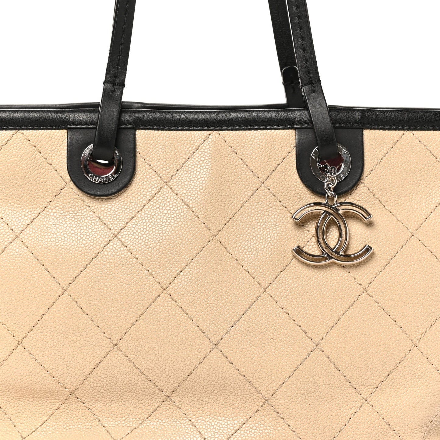 Grained Calfskin Medium Fever Shopping Tote Beige