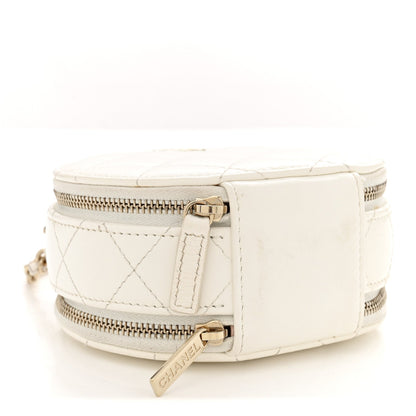 Lambskin Quilted Round Handle With Care Vanity With Chain White