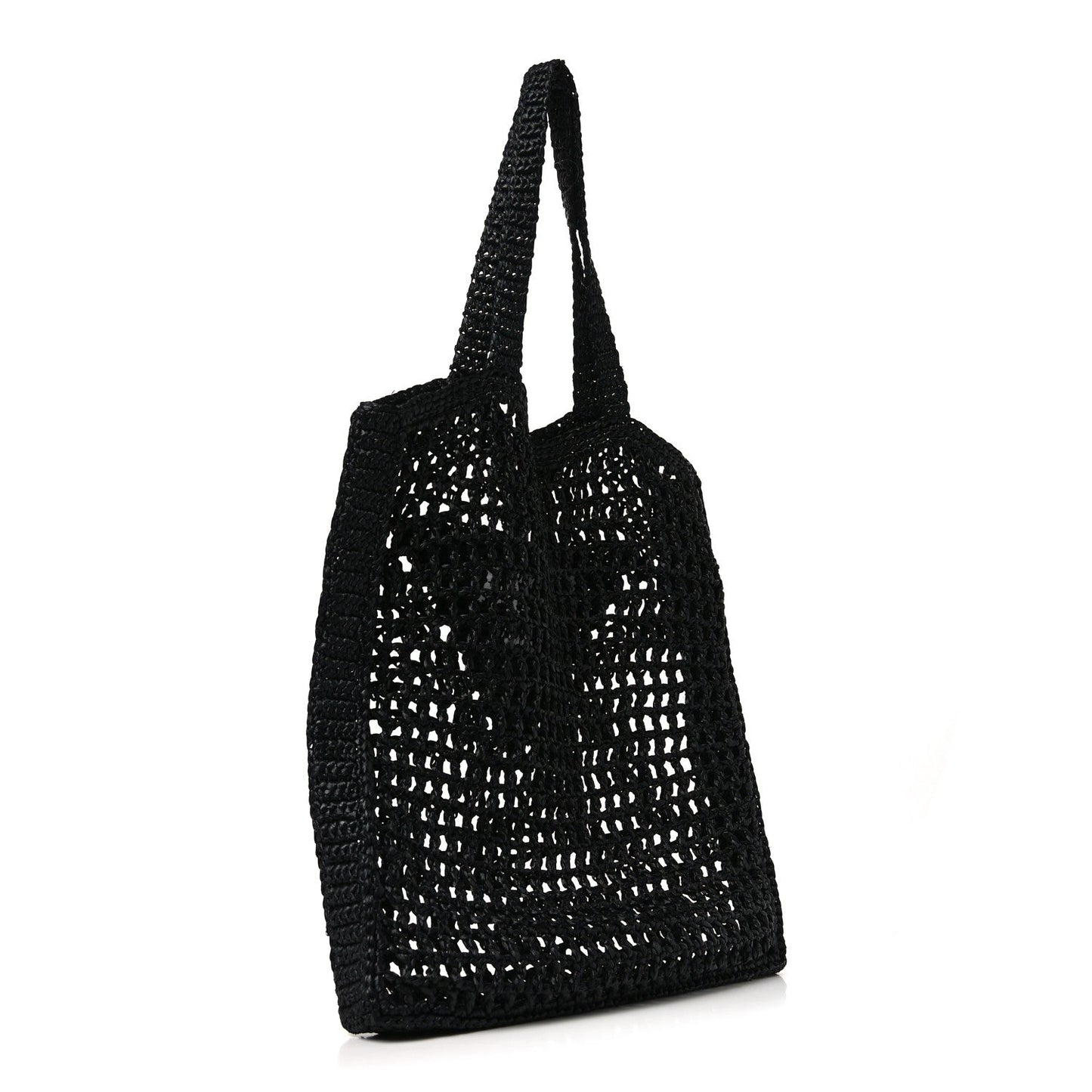 Yarn Raffia Effect Crochet Logo Embroidered Tote Bag Black