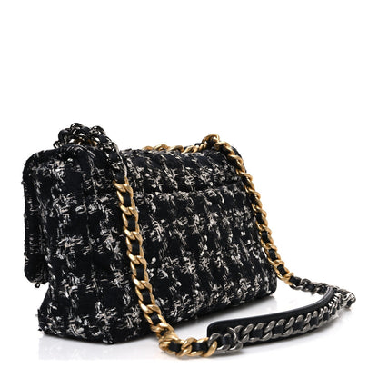 Tweed Quilted Large Chanel 19 Flap Black Silver Ecru