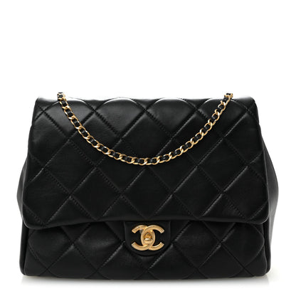 Lambskin Quilted Side Flap Black