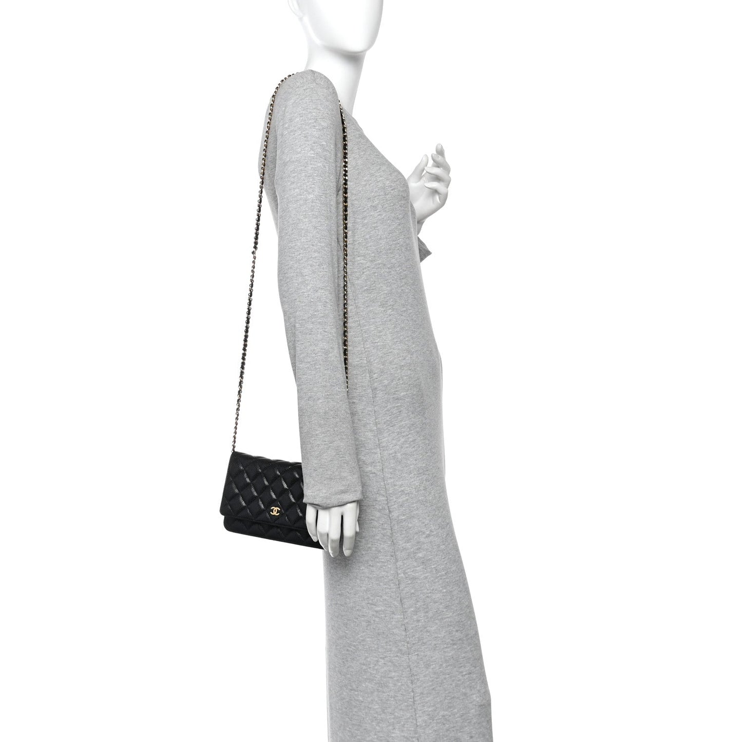 Caviar Quilted Wallet on Chain WOC Black