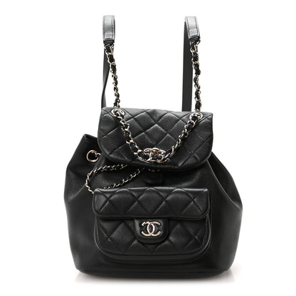 Glazed Aged Calfskin Quilted Small Duma Drawstring Backpack Black