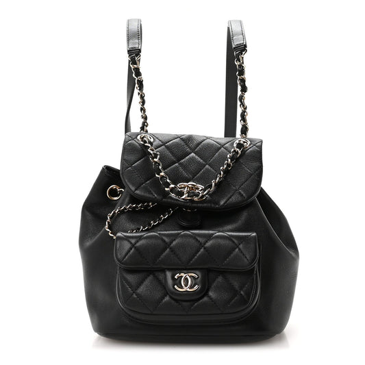 Glazed Aged Calfskin Quilted Small Duma Drawstring Backpack Black