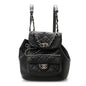 Glazed Aged Calfskin Quilted Small Duma Drawstring Backpack Black