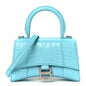 Shiny Calfskin Crocodile Embossed Hourglass Top Handle Bag XS Turquoise